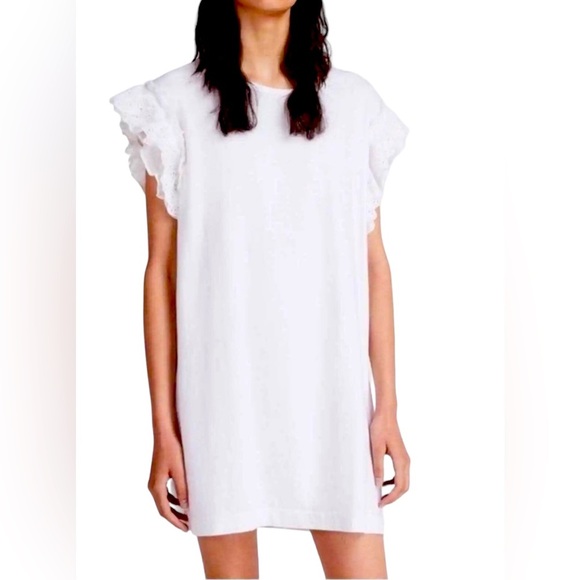 AllSaints Trixi Ruffle Sleeve Dress Chalk White Size M - Picture 2 of 4